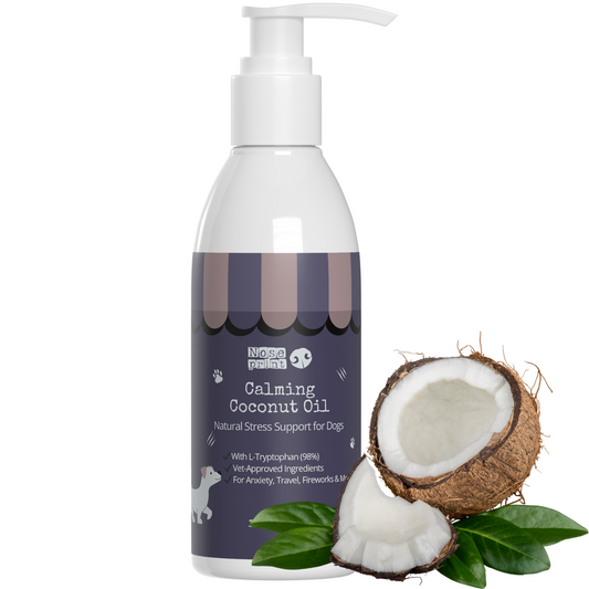 Calming Coconut Oil for Dogs & Cats – 200ml Anxiety Relief Supplement with Chamomile, Valerian & Ashwagandha – Natural Stress Soothing Formula